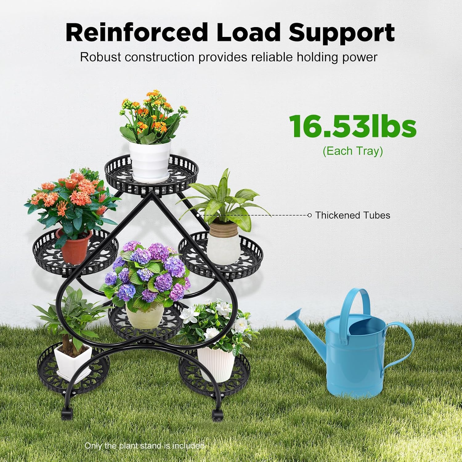 4 Tier Plant Stand, 6 Trays Heart Flower Pot Stand Metal Heart Shaped Plant Shelf with 4 Universal Wheels Indoor Tall Planter Display Shelf for Indoor Outdoor Patio Garden Living Room